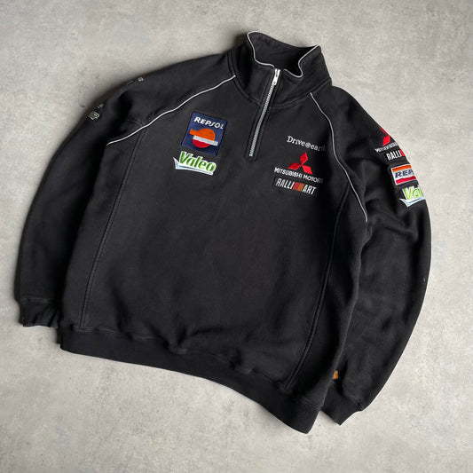 VIntage Japanese Mitsubishi Ralli Art negyed cipzáros pulóver