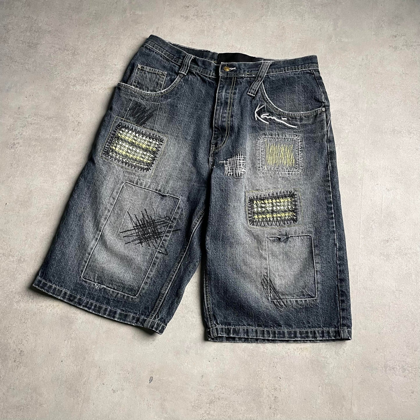 Karl Kani baggy patchwork style farmer jorts