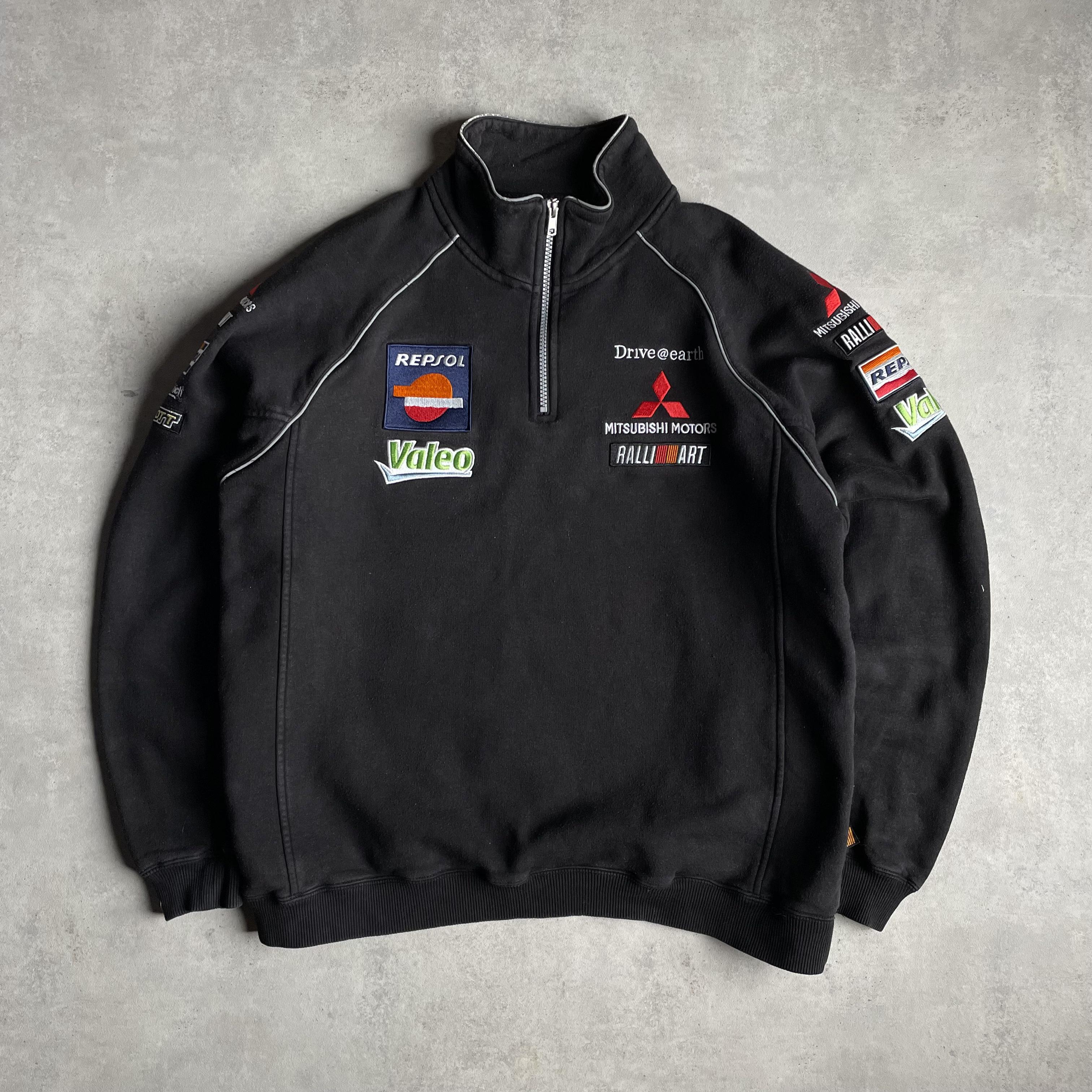 VIntage Japanese Mitsubishi Ralli Art negyed cipzáros pulóver