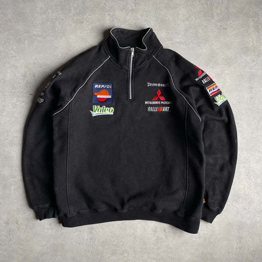 VIntage Japanese Mitsubishi Ralli Art negyed cipzáros pulóver